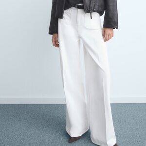 Mango White High-Waisted Wide-Leg Jeans with Pockets
